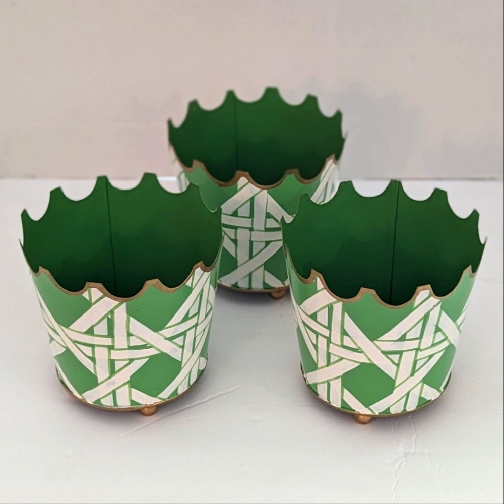 Trio of Tole Metal Hand-Painted Cachepots